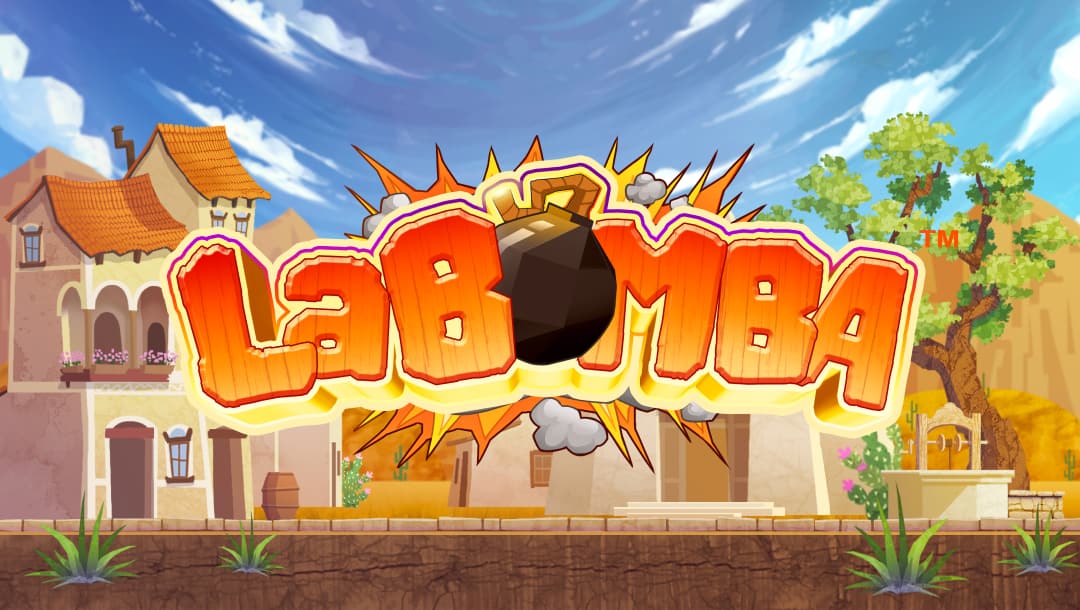 The La Bomba online slot game logo, featuring a Mexican village in the background.