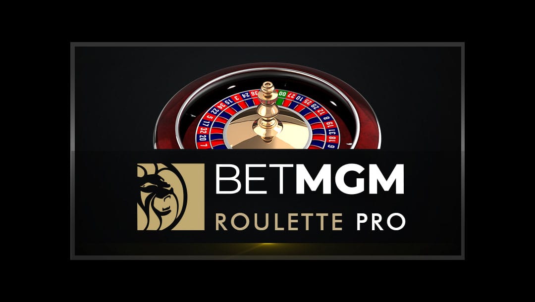 The title screen for BetMGM Roulette Pro. It features the BetMGM lion and game title in front of a 3D-rendered roulette wheel.