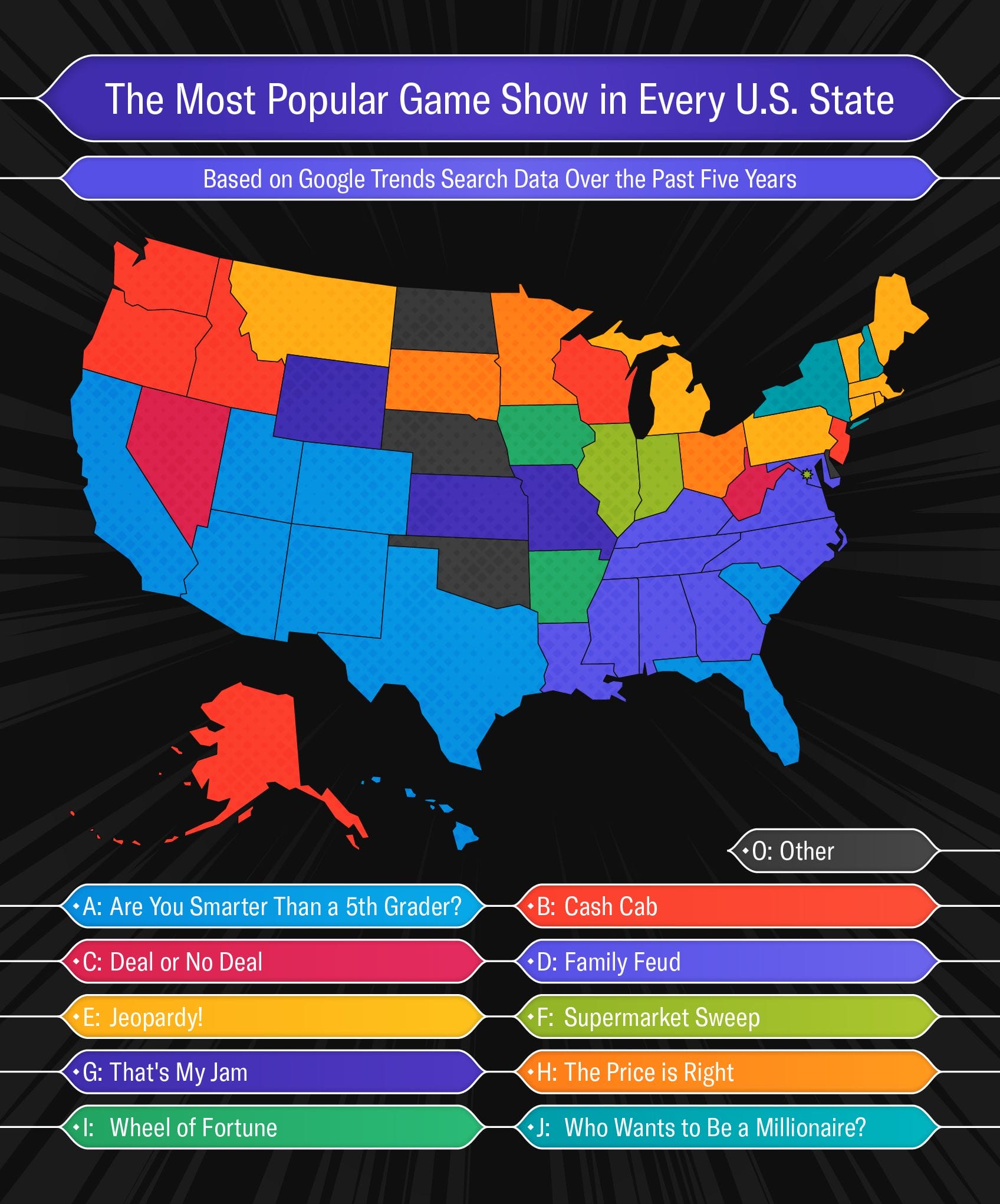  a U.S. map plotting the most popular game show in every state 