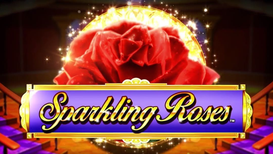 The Sparkling Roses online slot game loading screen, featuring the game logo, and a red rose.