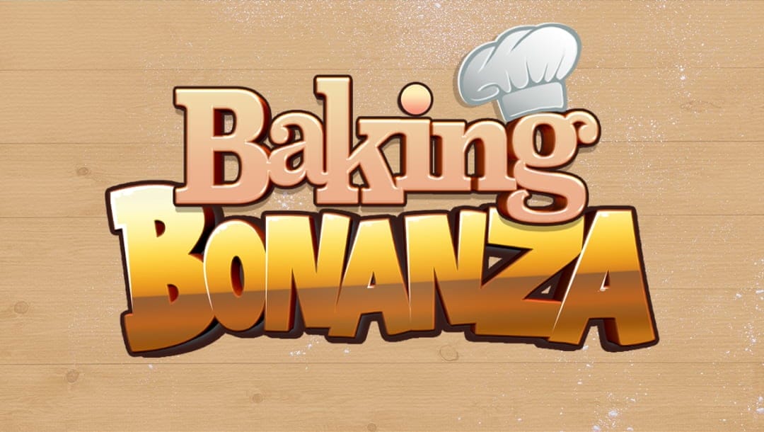 The Baking Bonanza loading screen, featuring the game logo, and a wooden table in the background.