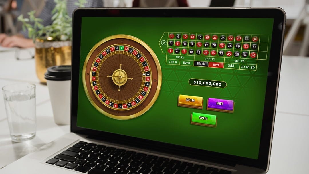 A game of online roulette open on a person’s laptop.