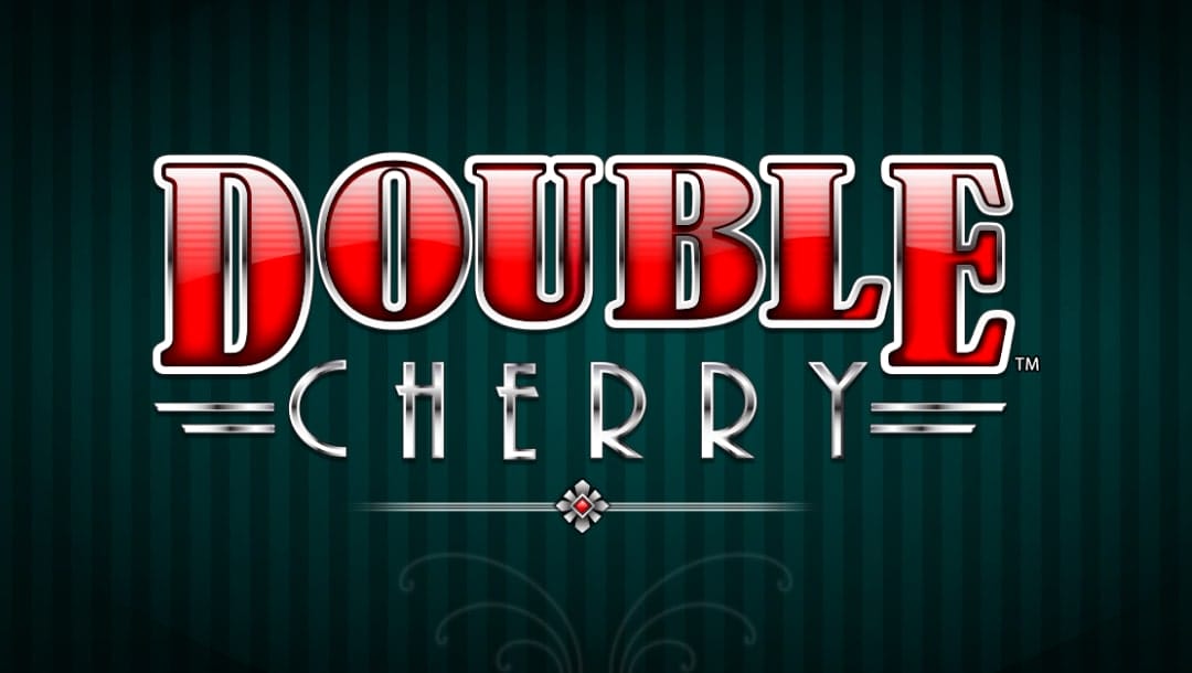 The Double Cherry online slot game loading screen featuring the game logo on a striped green background.