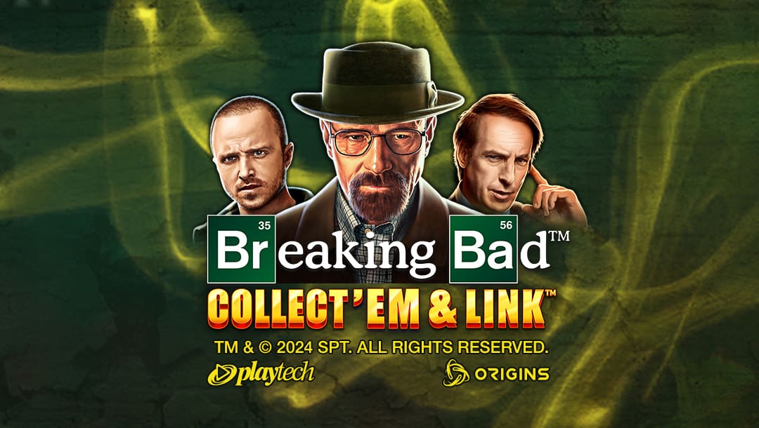 The Breaking Bad online slot game loading screen featuring the game and TV show name, with characters from the TV show.