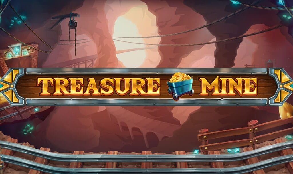 The Treasure Mine online slot game banner featuring the game logo and a mine in the background.