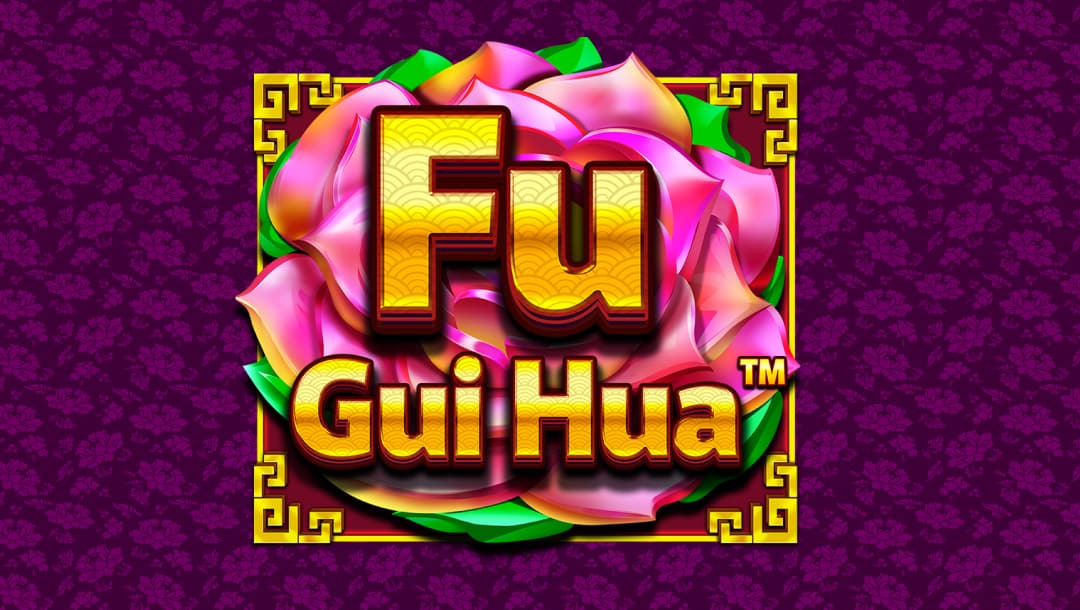 The Fu Gui Hua online slot game banner featuring the game logo on a purple floral background.