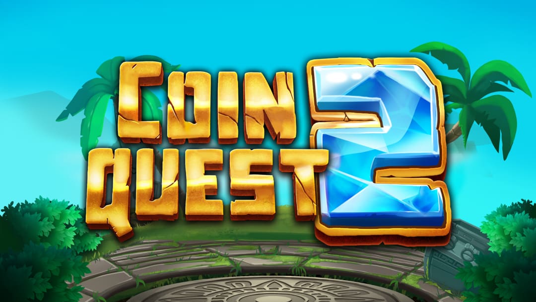Big golden letters spell out the title Coin Quest 2 against the background of a ruined jungle temple.