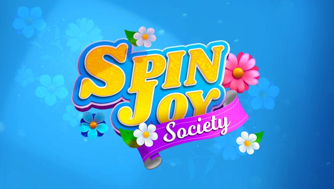 The game title against a background of soft blue, with subtle flowers bathed in sunlight. The game logo is in the center, surrounded by flowers in bright, bold colours.
