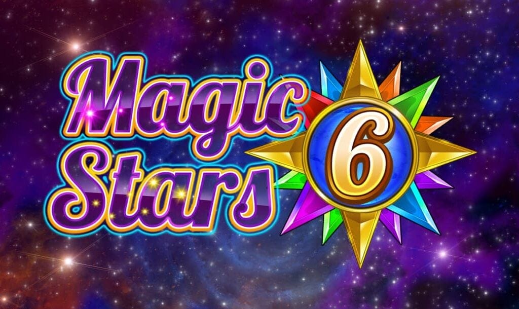 The game title Magic Stars 6 appears in see-through gold-framed letters, with the number 6 in a rainbow starburst frame against a starry background.