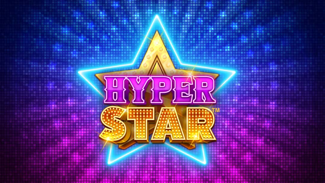 The game title Hyper Star appears in purple and gold neon letters on a golden star outlined in blue, against a radiant blue and purple background.