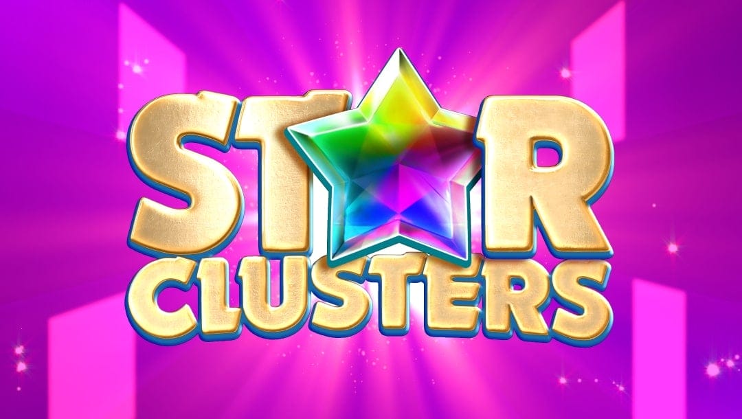 The game title Star Clusters appears in bold gold letters (the A is in the form of a star-shaped gem) against a vibrant starry pink background.