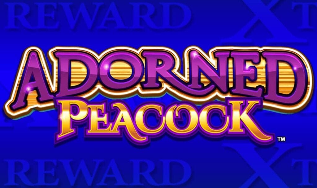 The game title “Adorned Peacock” appears in purple and gold letters against a dark blue background with the word “Reward” appearing dimly.