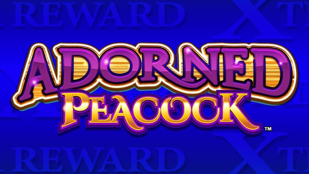 The game title “Adorned Peacock” appears in purple and gold letters against a dark blue background with the word “Reward” appearing dimly.