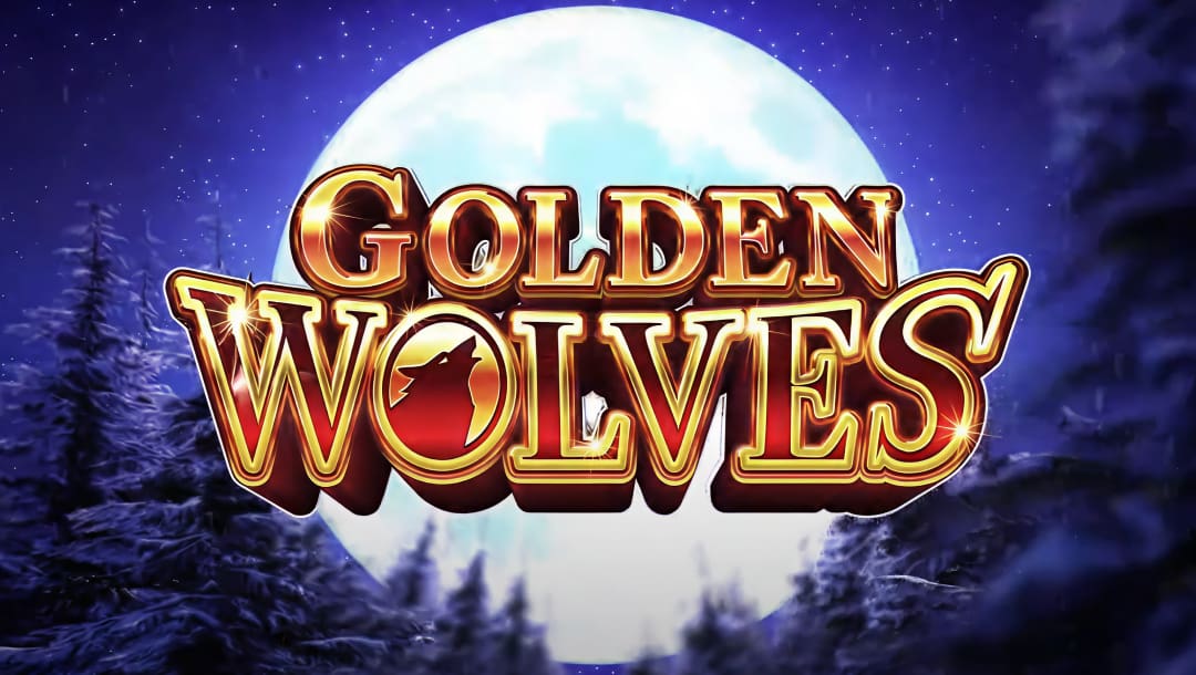 The red and gold Golden Wolves logo with a stylized letter “O” featuring a howling wolf. A full moon dominates the background, surrounded by treetops and a starry night sky.