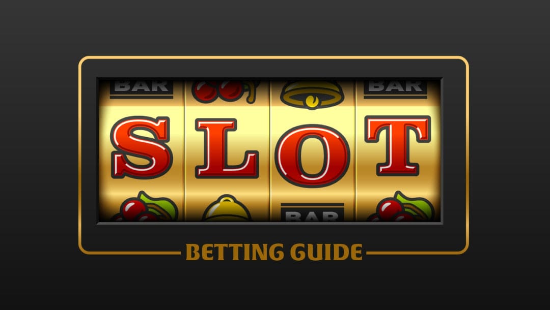 Illustration of a classic slot machine reel with the word “SLOT” across the centre, surrounded by fruit and bar symbols, with the text “Betting Guide” below.