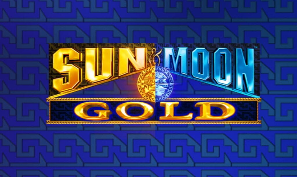 Sun & Moon Gold slot game logo featuring bold golden and icy blue lettering with a celestial sun and moon design, set against a patterned blue background.