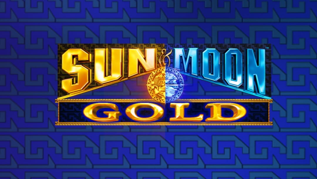 Sun & Moon Gold slot game logo featuring bold golden and icy blue lettering with a celestial sun and moon design, set against a patterned blue background.